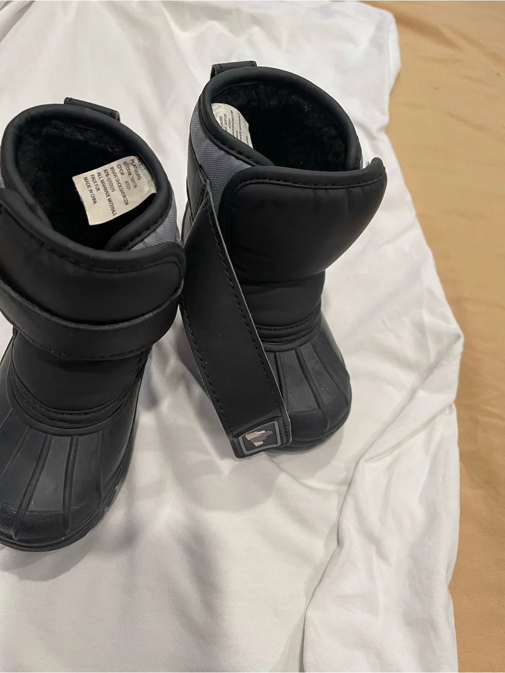 Kids Waterproof Black Snow Boots with Adjustable Strap